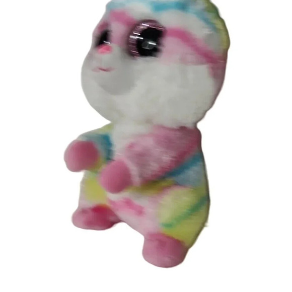 Ty Beanie Boos TySilk Lollipop Bunny Rabbit Plush Pink Colorful 2017 9" FLAW - Picture 2 of 8